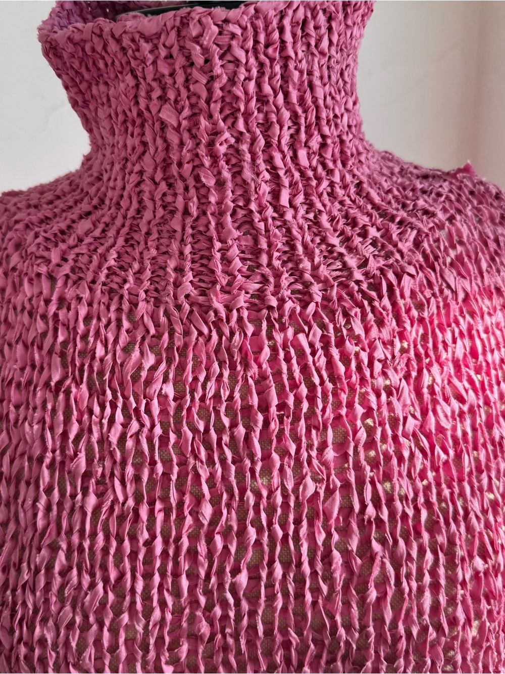 Anna Sui Pink Open-Weave Turtleneck Sweater